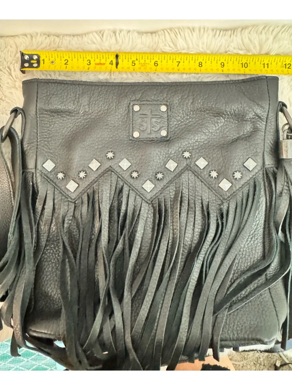STS RANCH WEAR Black Boho Fringe Leather Purse/ Crossbody Bag